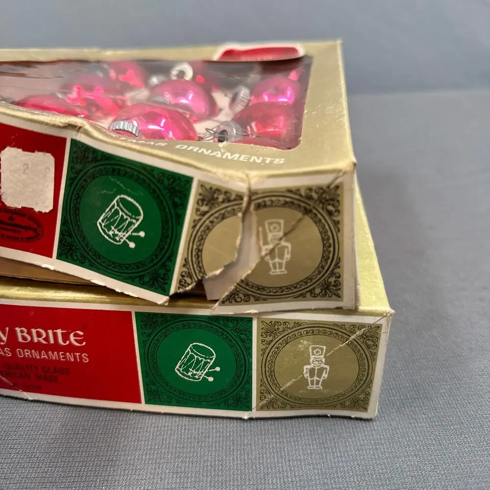 VTG Shiny Brite Glass Christmas Ornaments Pink Red 1 3/4